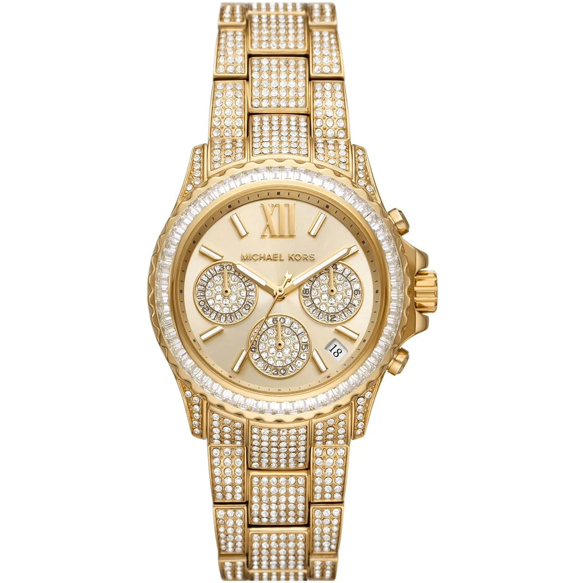 Michael Kors Everest MK7254 gold-tone chronograph women's watch with crystal pavé bezel and bracelet, cream dial