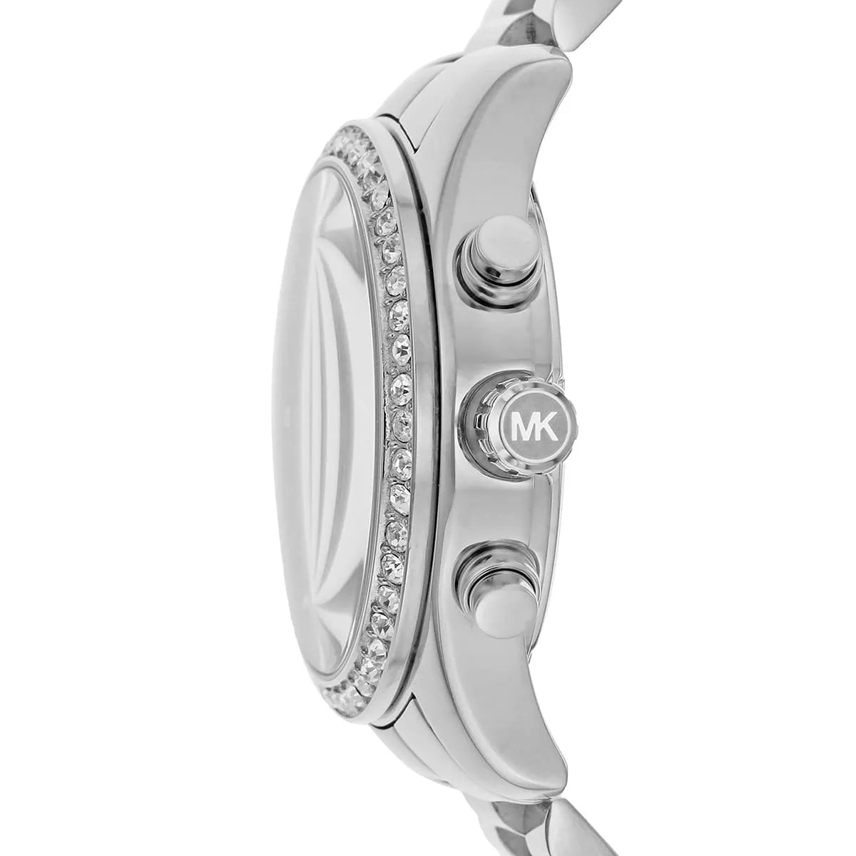 Michael Kors Lexington chronograph women's watch side profile with crystal bezel detail