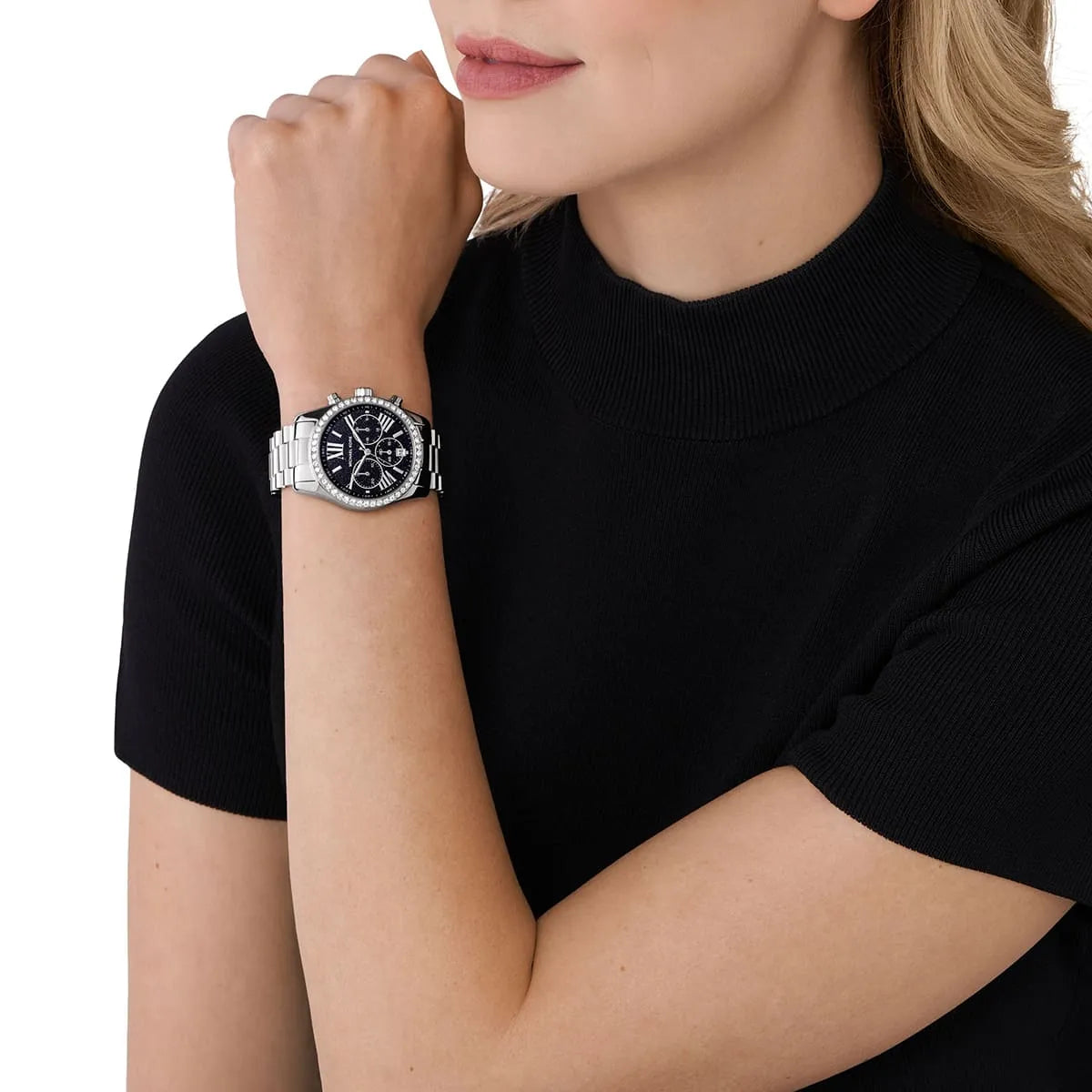 Michael Kors Lexington Chronograph Black Dial Silver Women's Watch - MK7277