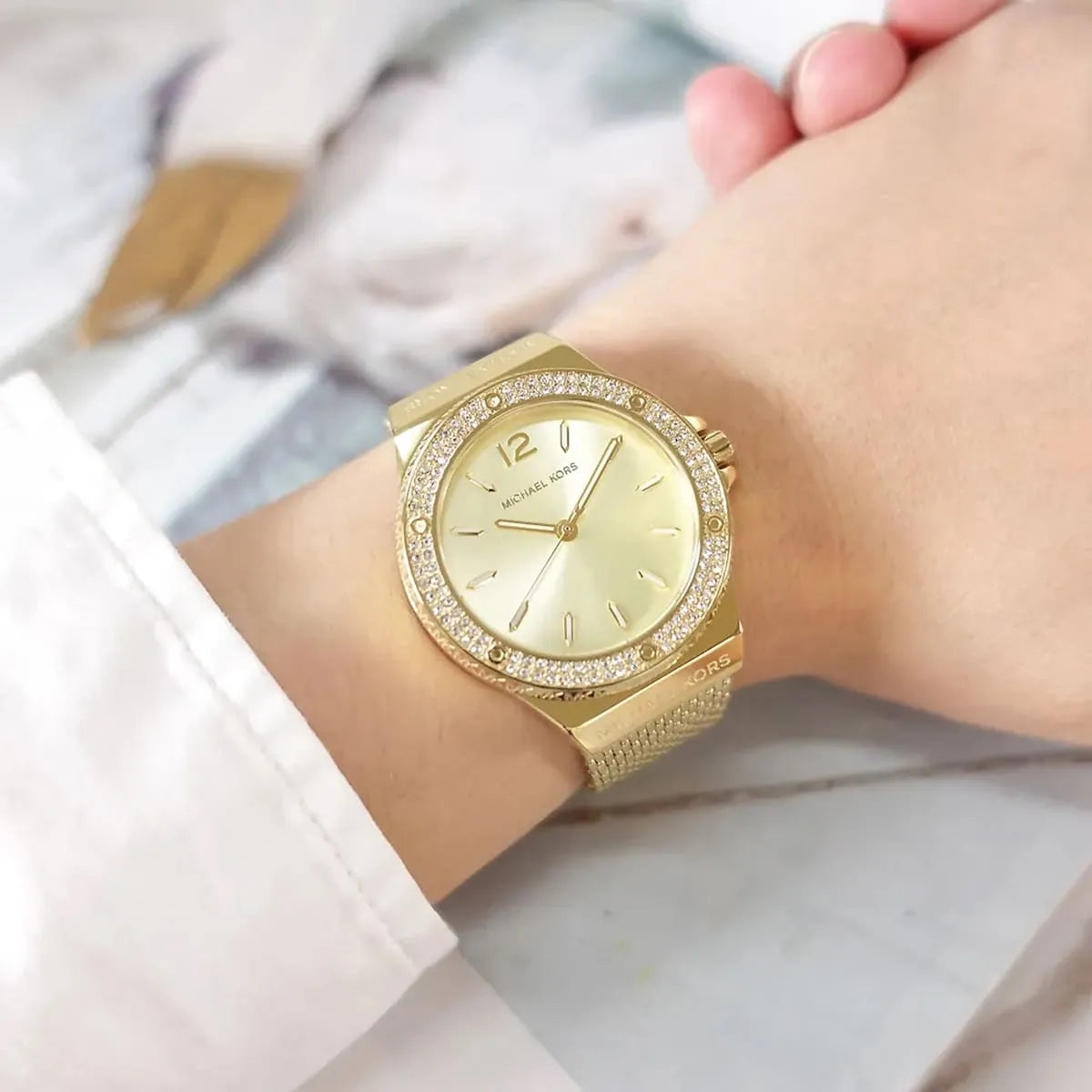 Michael Kors Lennox Pavé Gold-Tone Mesh Watch - MK7335