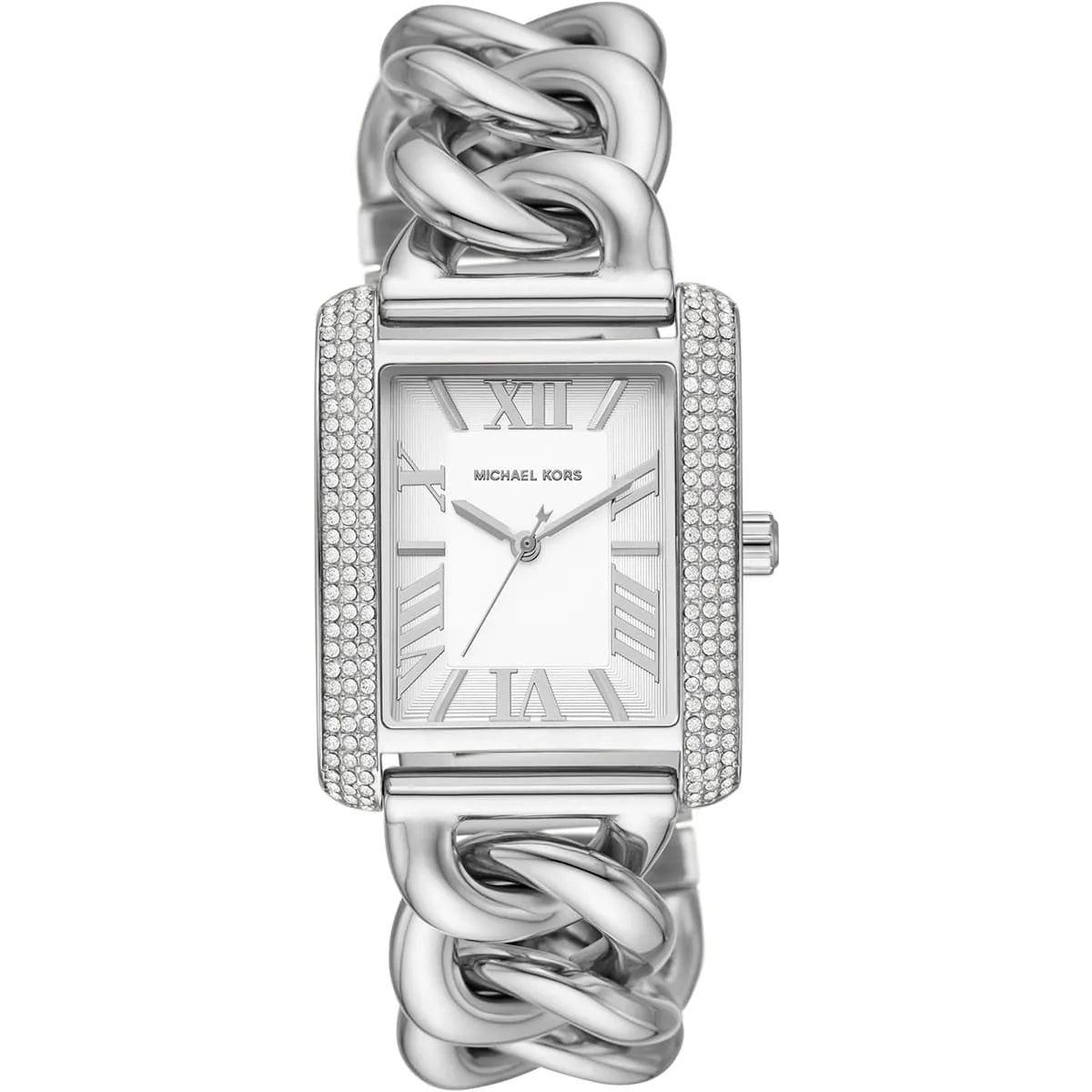 Michael Kors Mini Emery Pavé Rectangular Silver Curb-Link Bracelet Women's Watch - MK7438