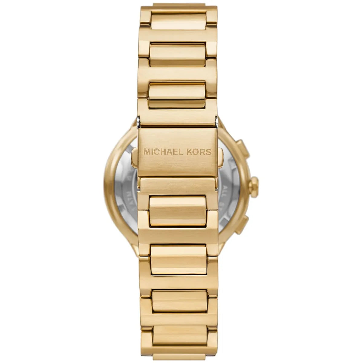 Michael Kors Gramercy watch side view showing gold bracelet and case profile