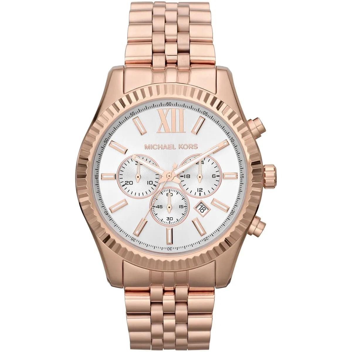 Michael Kors Lexington Chronograph White Dial Rose Gold Watch - MK8313