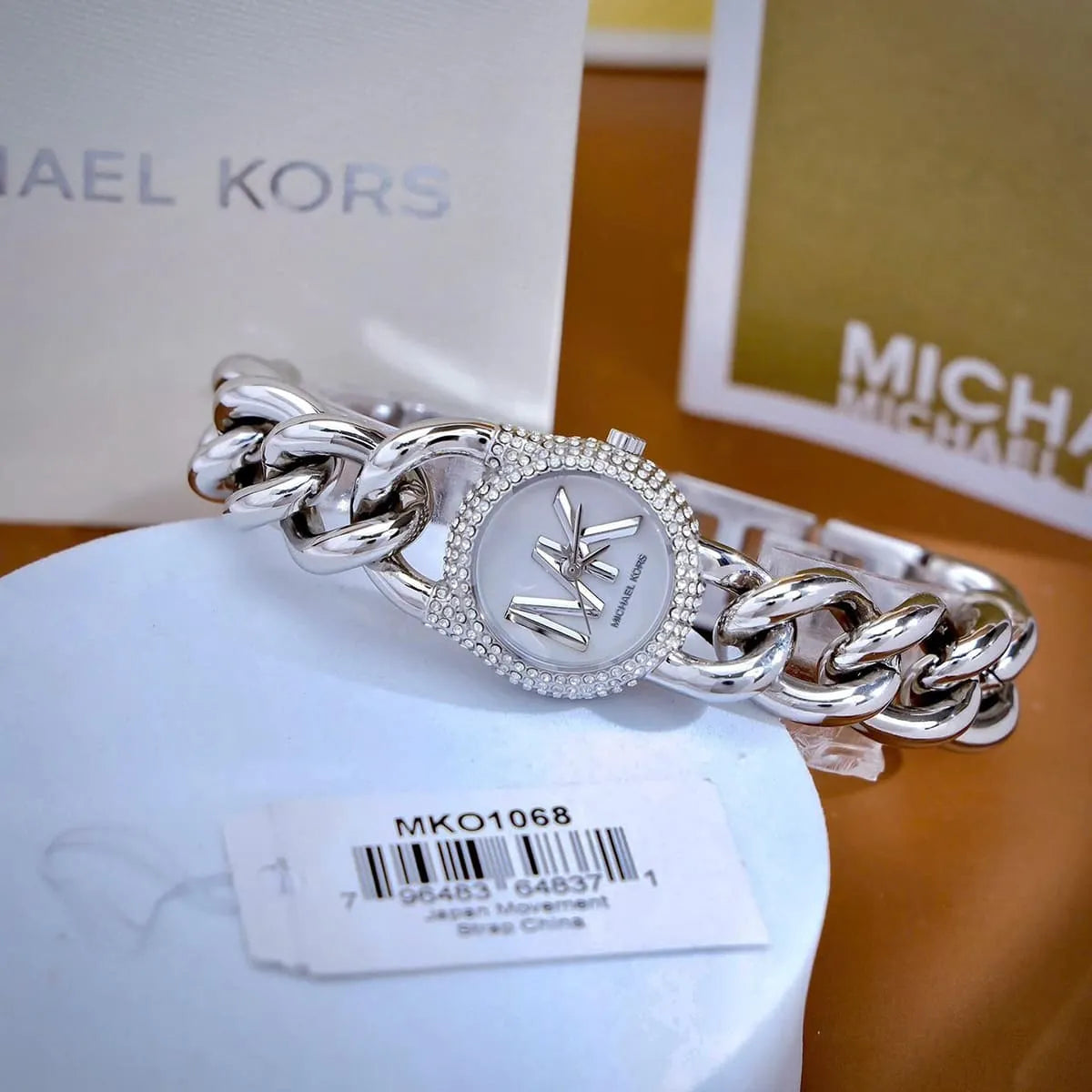 Michael Kors Liliane watch displayed on branded product tag