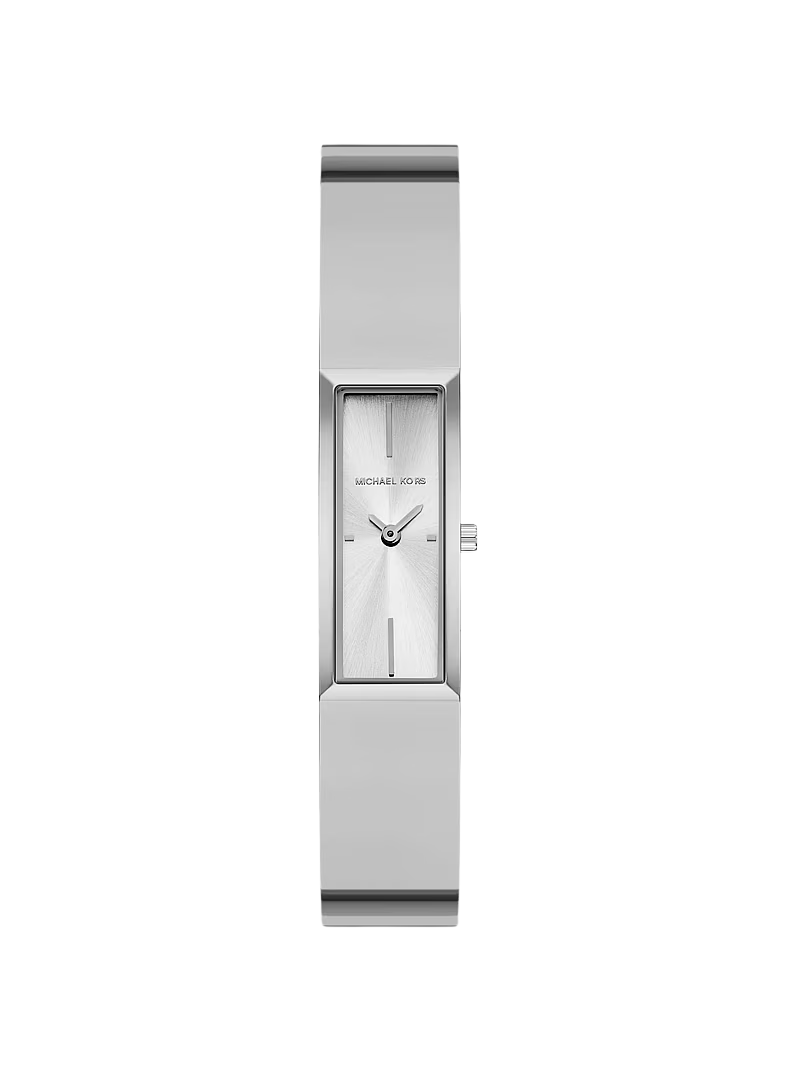Michael Kors silver-tone bangle women's watch with rectangular dial and metal bracelet