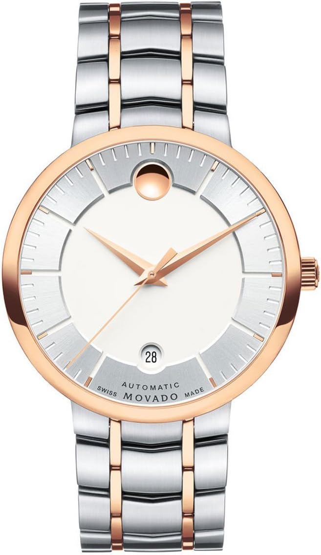 Movado 1881 automatic watch with silver dial and rose gold two-tone steel bracelet