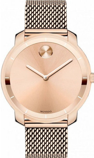 Movado Bold rose gold women's watch with rose gold dial and mesh bracelet