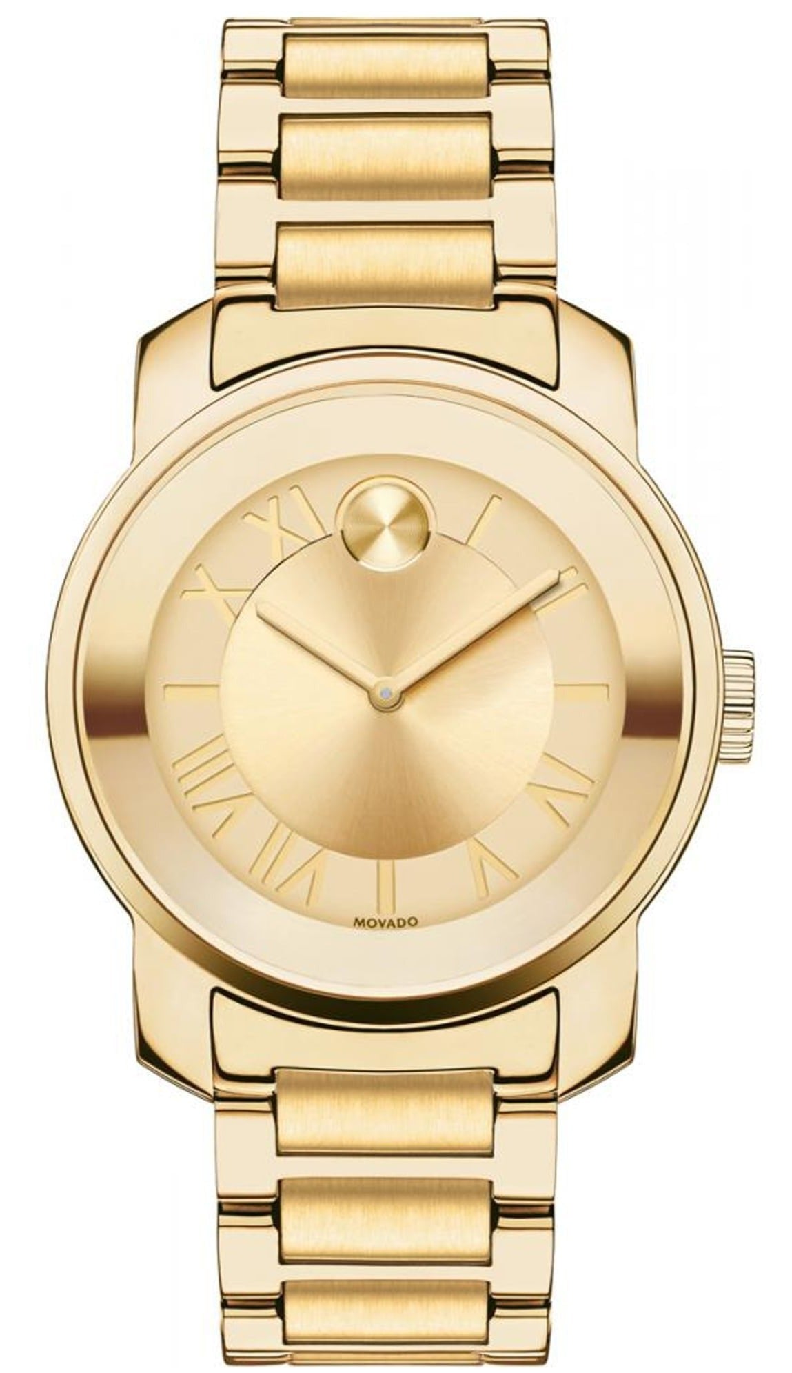 Movado Bold women's watch with gold dial and gold steel link bracelet