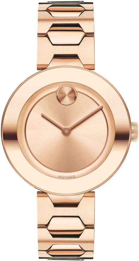 Movado Bold watch with rose dial and rose gold-plated geometric link bracelet