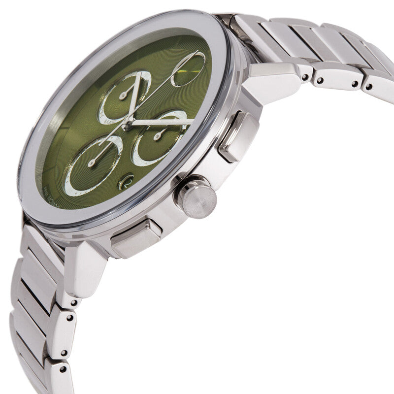 Side profile of Movado BOLD Evolution 2.0 chronograph watch with green dial