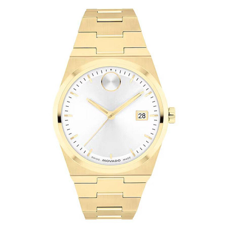 Movado Bold Quest gold ladies watch with white dial and date window