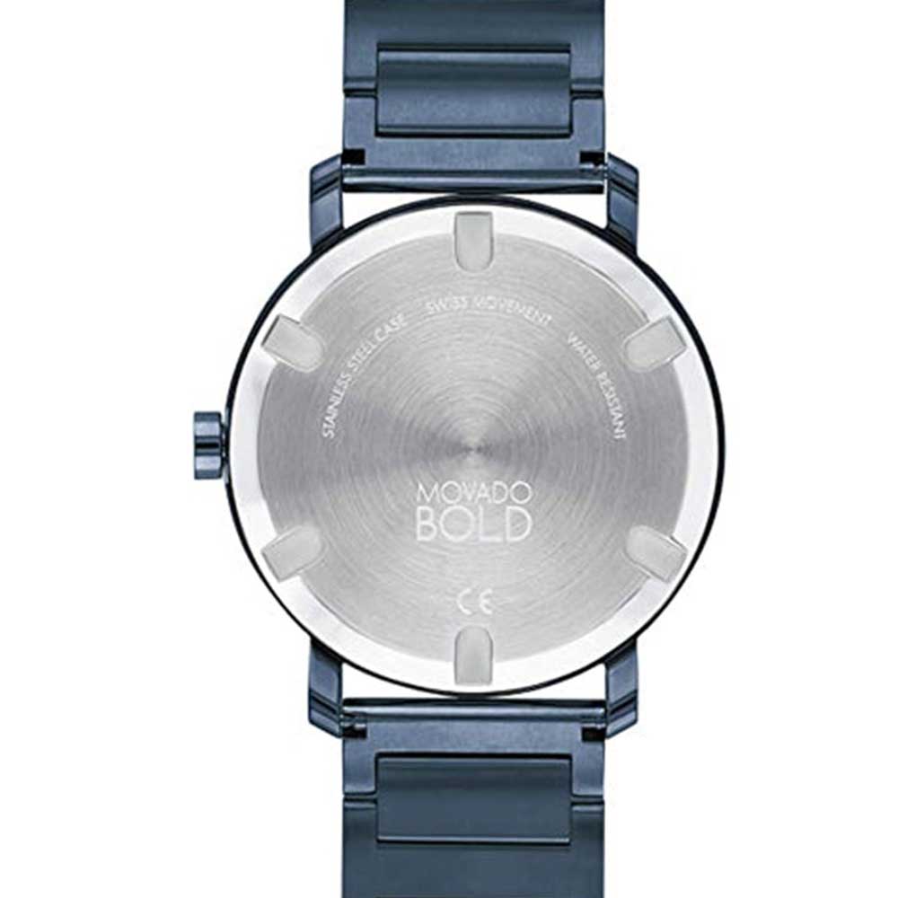 Movado Bold Verso caseback with stainless steel and ceramic detailing