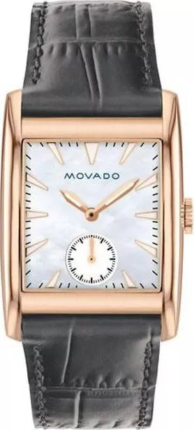 Movado Heritage women's watch with mother of pearl white dial and grey leather strap
