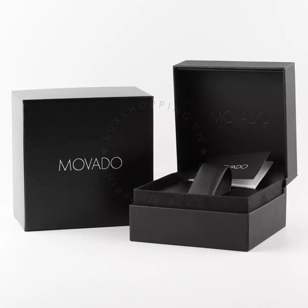 Movado Heritage Calendoplan watch with Movado branded black box packaging