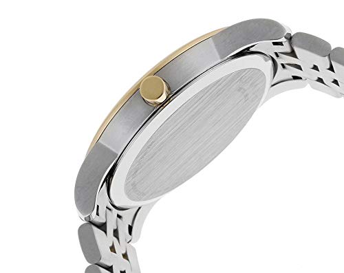 Movado Museum 0606605 side profile showing black dial, two-tone case, and bracelet