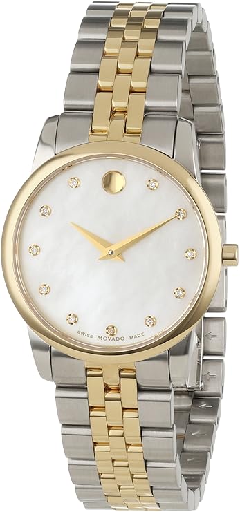 Movado Museum two-tone women's watch with white dial and diamond hour markers