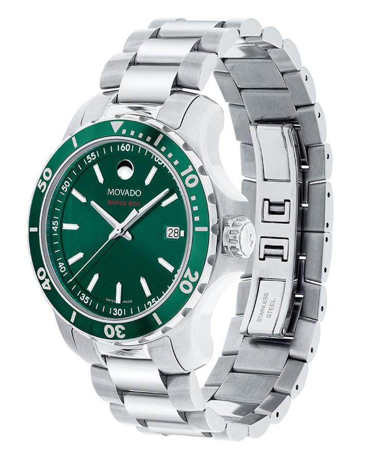 Movado Series 800 watch profile view showing bracelet and case side