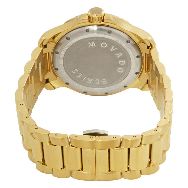 Movado Series 800 watch caseback showing stainless steel and MOVADO SERIES 800 text