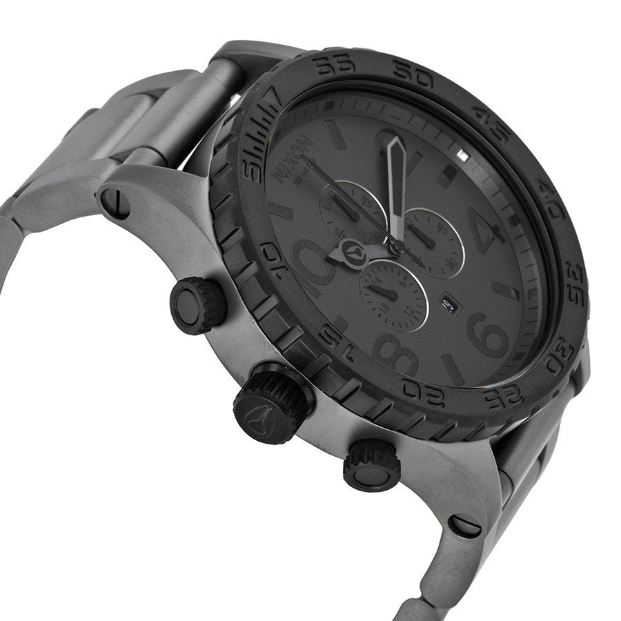 Nixon 51-30 chronograph watch shown from side angle on wrist