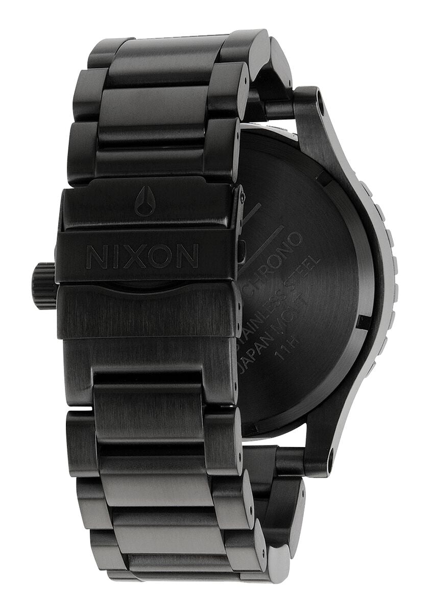 Nixon 51-30 black stainless steel watch with chronograph subdials and bracelet