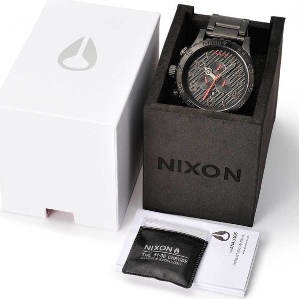 Nixon 51-30 Chrono watch in white and black presentation box with cloth pouch