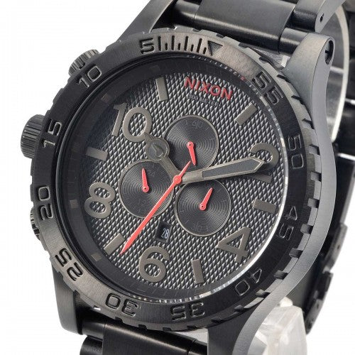 Nixon 51-30 Chrono dial detail showing subdials, numerals, and chronograph hands
