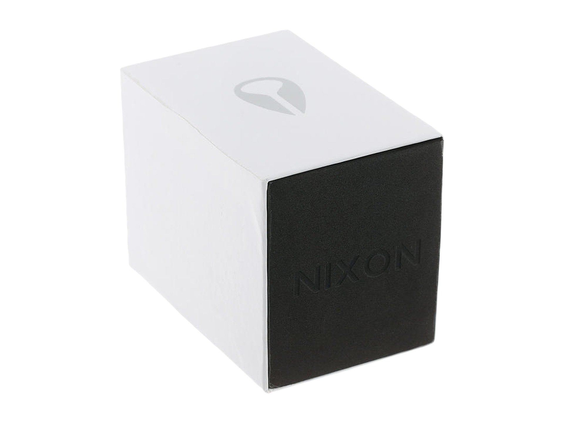 Nixon watch presentation box with Nixon logo on white and black packaging