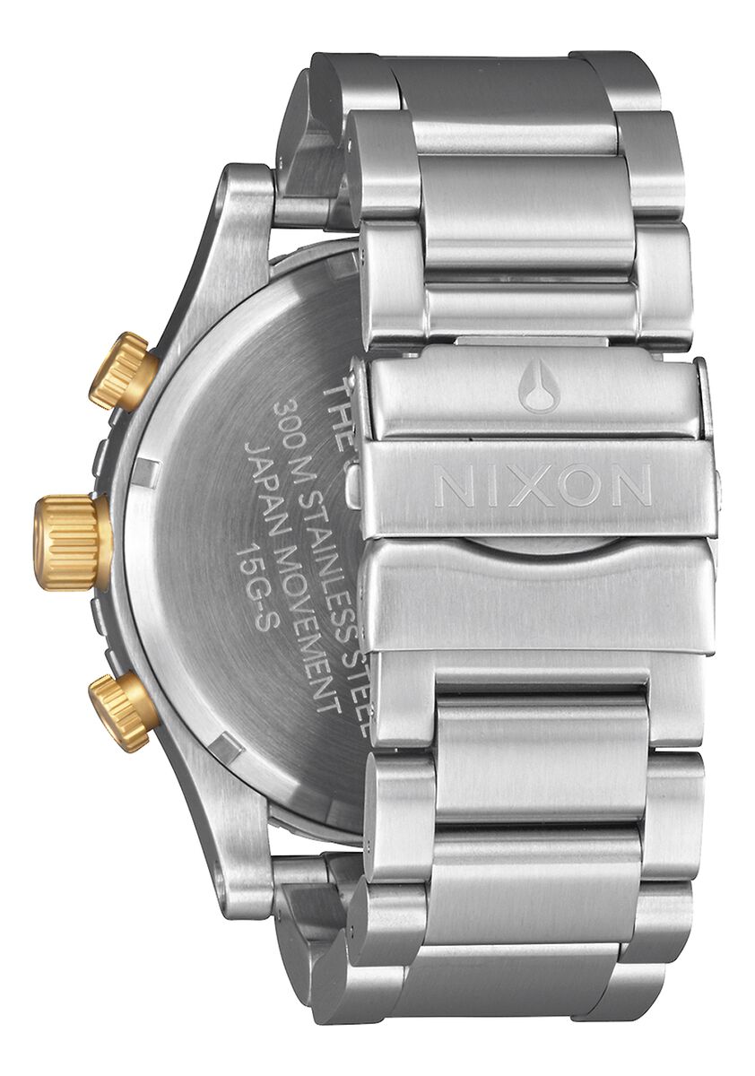 Caseback of Nixon 51-30 Chrono revealing internal mechanism and engraved details