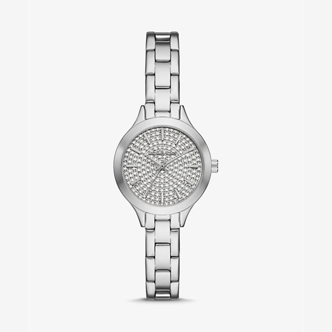 Petite Aspyn Pavé Silver-Tone Watch with sparkling pavé dial and silver-tone stainless steel bracelet