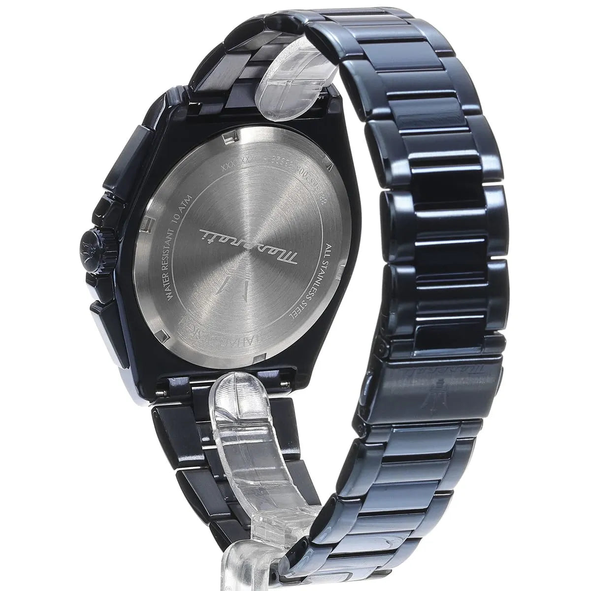 Maserati Velocità case back showing stainless steel back and metal bracelet