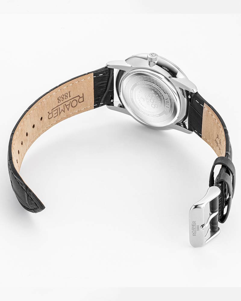 Roamer Valais leather strap with tan interior and caseback