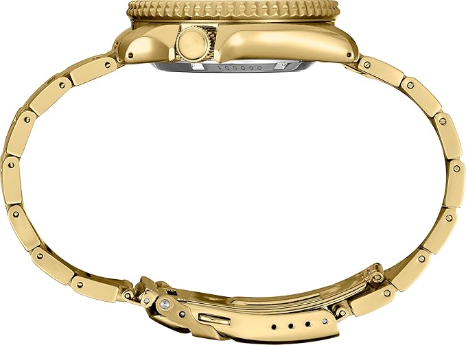 Gold-tone stainless steel bracelet with fold-over clasp and adjustment links