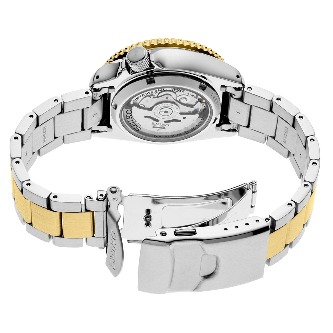 Seiko SRPK22 automatic movement visible through exhibition caseback