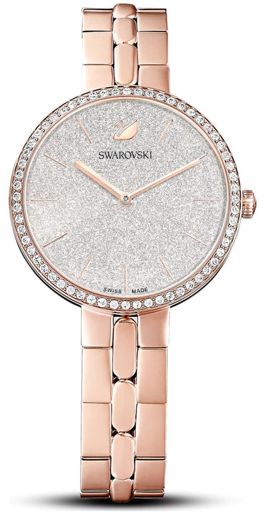 Swarovski Cosmopolitan rose gold watch with crystal bezel and silver glitter dial