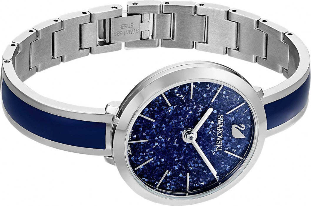 Swarovski Crystalline Delight watch with metal bracelet band and blue dial