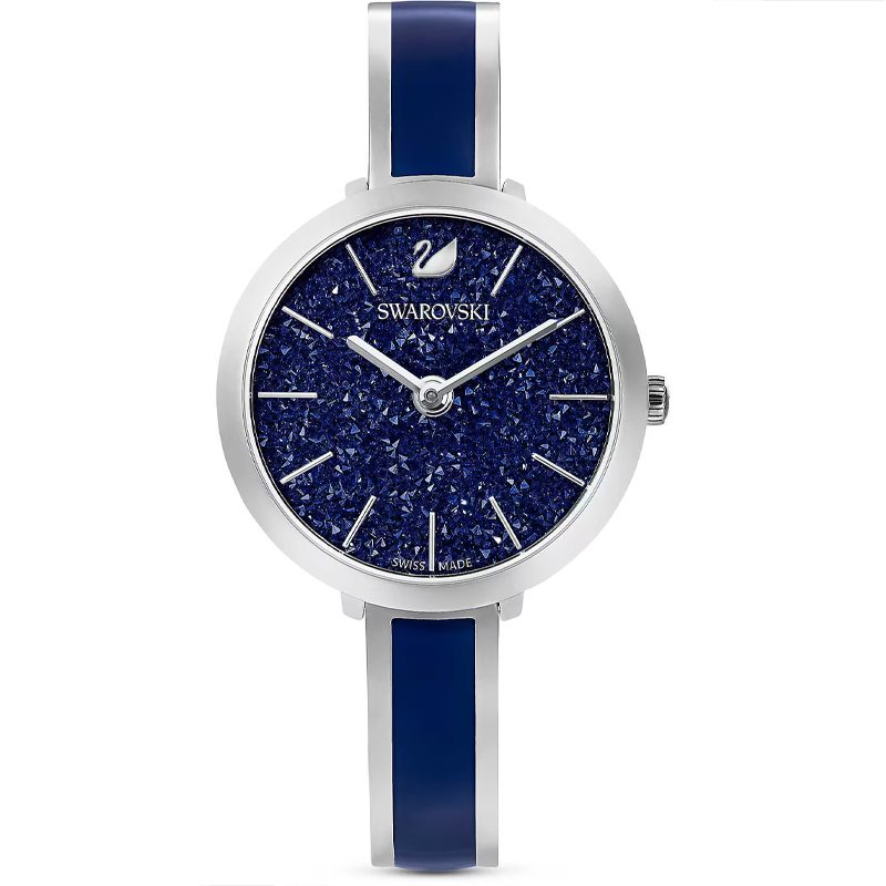 Swarovski Crystalline Delight women's watch with blue glittering dial and silver case