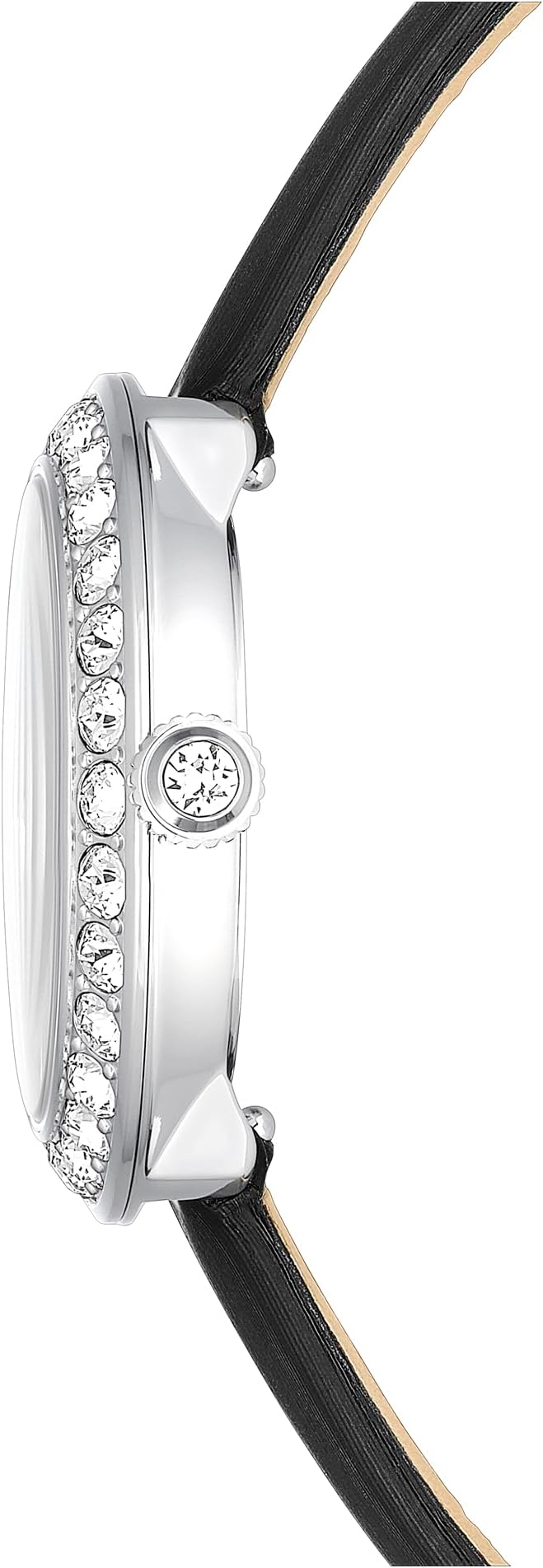 Side profile of Swarovski Matrix Tennis watch showing case thickness and leather strap