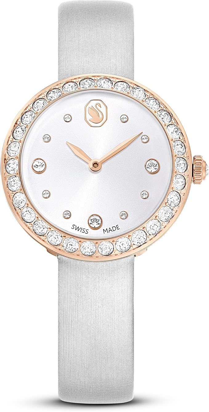 Swarovski Matrix Tennis women's watch with rose gold case and white leather strap