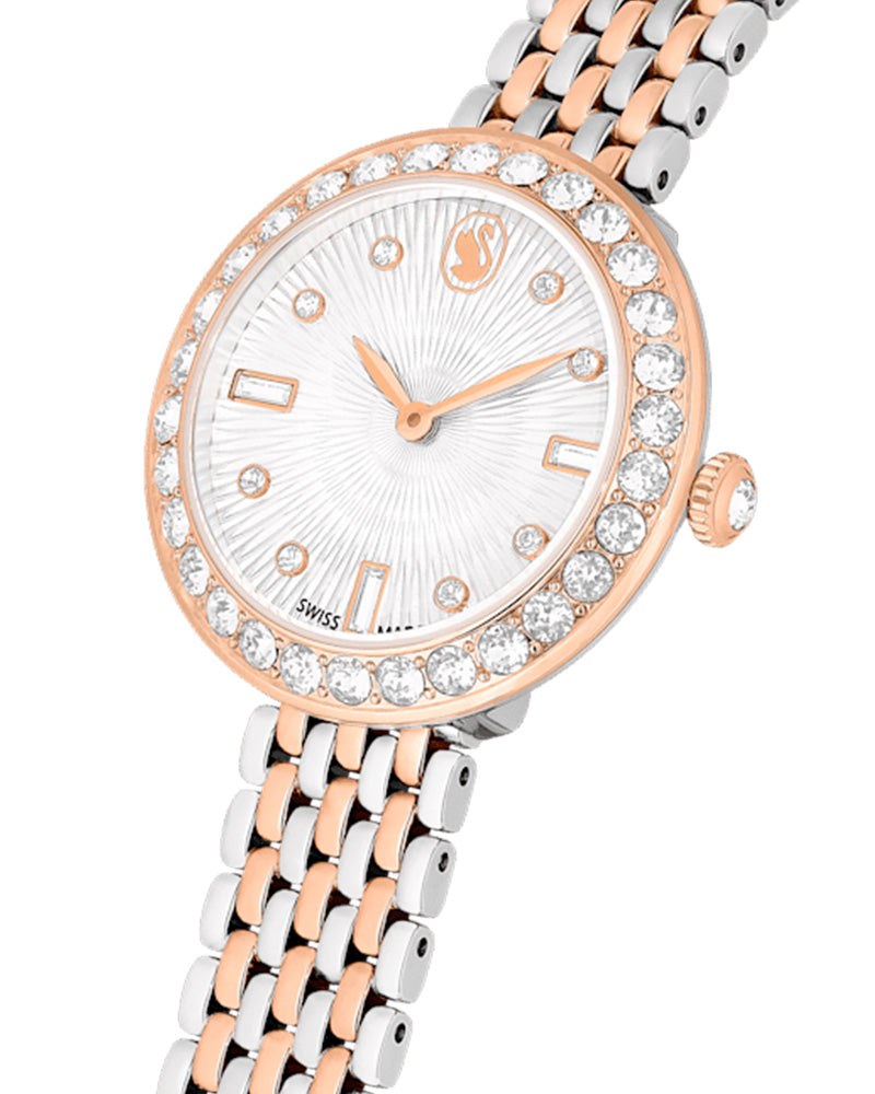Swarovski Octea Chrono front view with two-tone bracelet and white radial dial