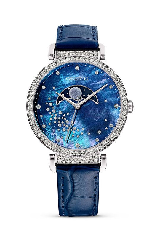 Swarovski Passage watch face with moon phase indicator and crystallized dial design