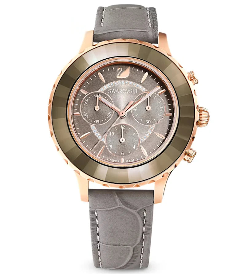 Swarovski Stella rose gold women's watch with gray starry dial and flower motif