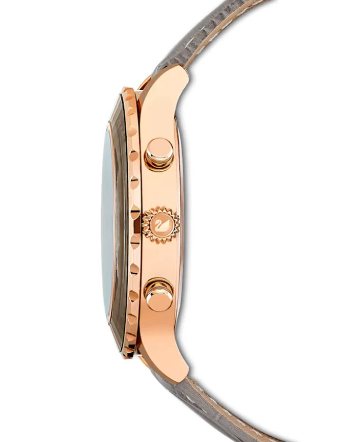Swarovski Stella watch side profile displaying rose gold case lugs and chronograph pushers