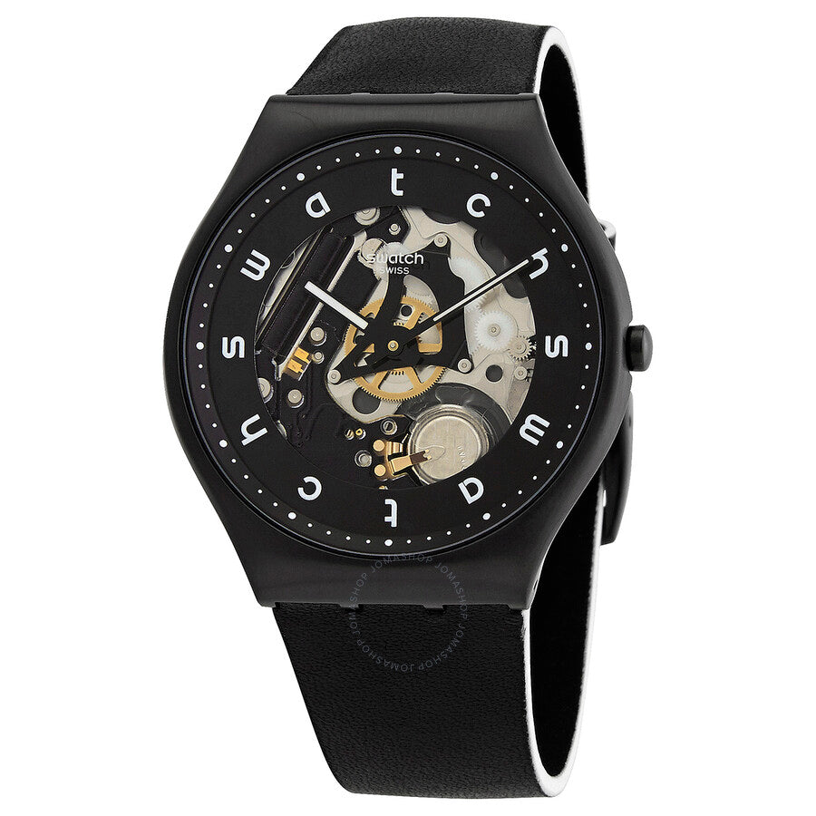 Swatch White Side Quartz Black Skeleton Dial Men's Watch SS07B101 - The Watches Men & Co