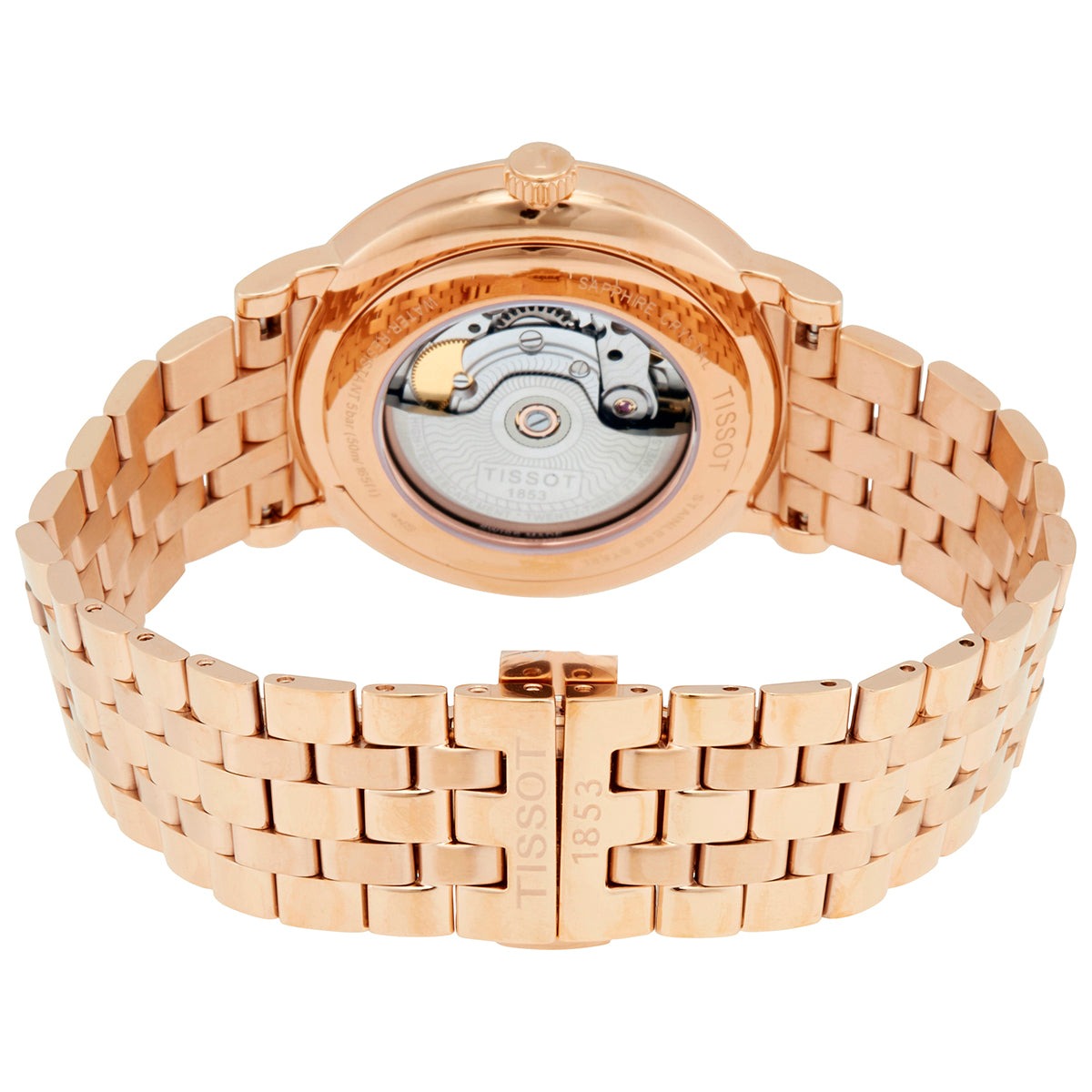 Tissot Carson rose gold stainless steel bracelet with clasp detail