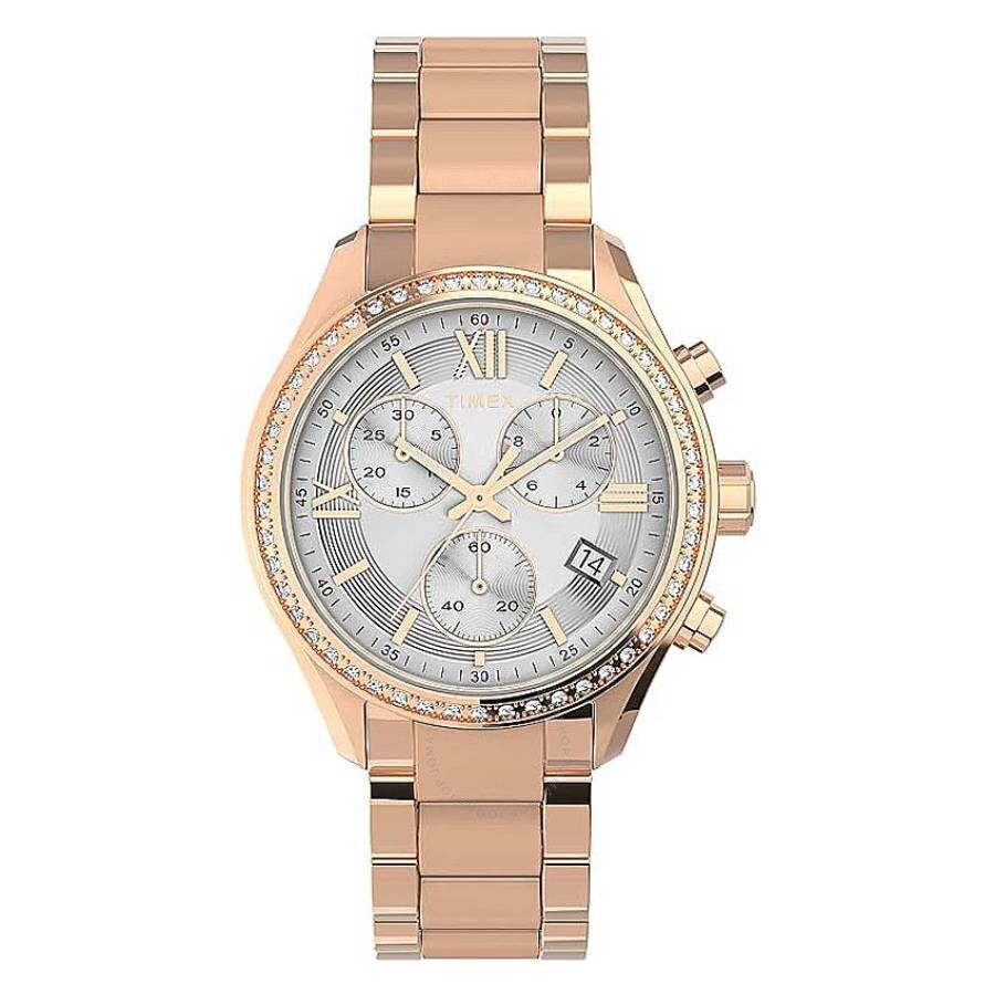 Timex Chronograph Quartz Crystal Silver Dial Ladies Watch TW2V57900 - The Watches Men & Co