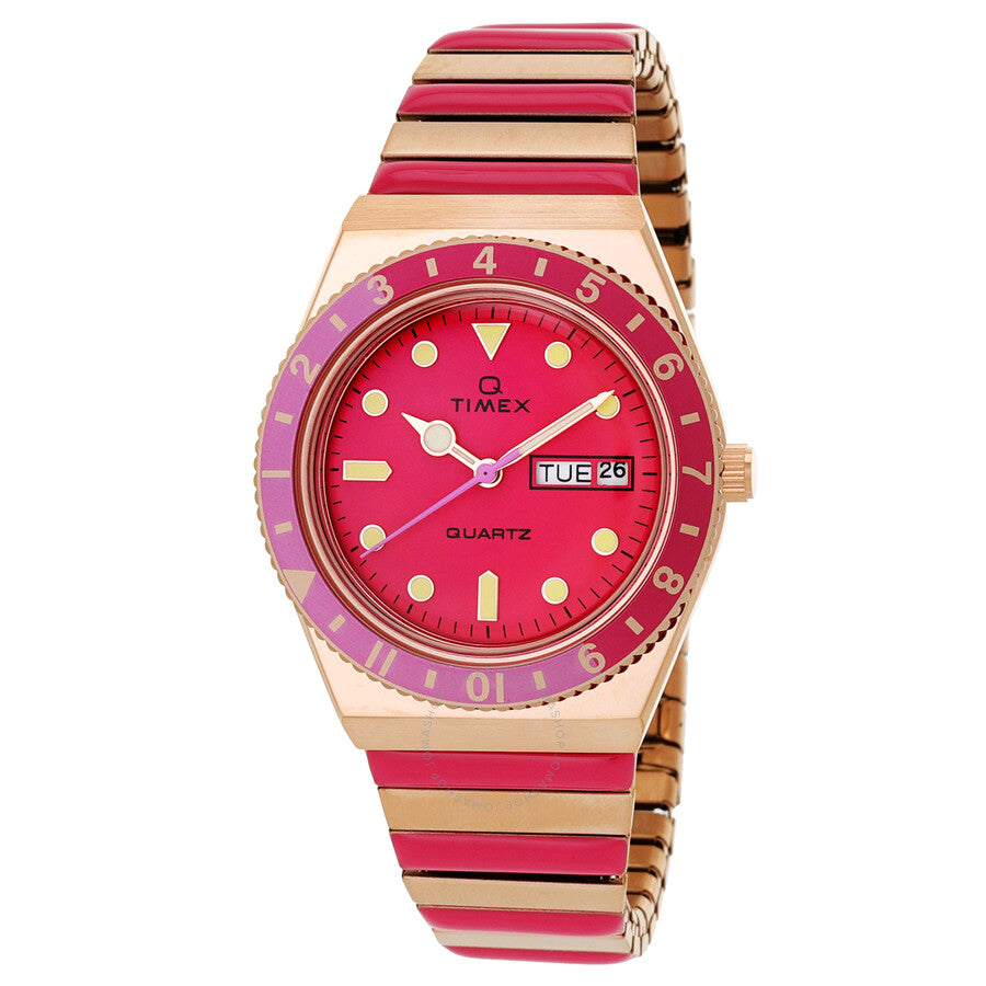Timex Q Timex Quartz Pink Dial Expansion Band Ladies Watch TW2W41000 - The Watches Men & Co