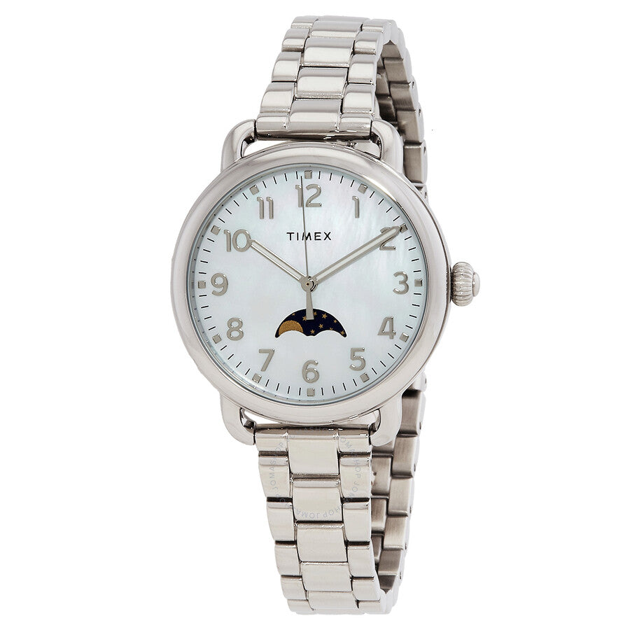 Timex Standard Moonphase Quartz Mother of Pearl Dial Ladies Watch TW2U98300 - The Watches Men & Co
