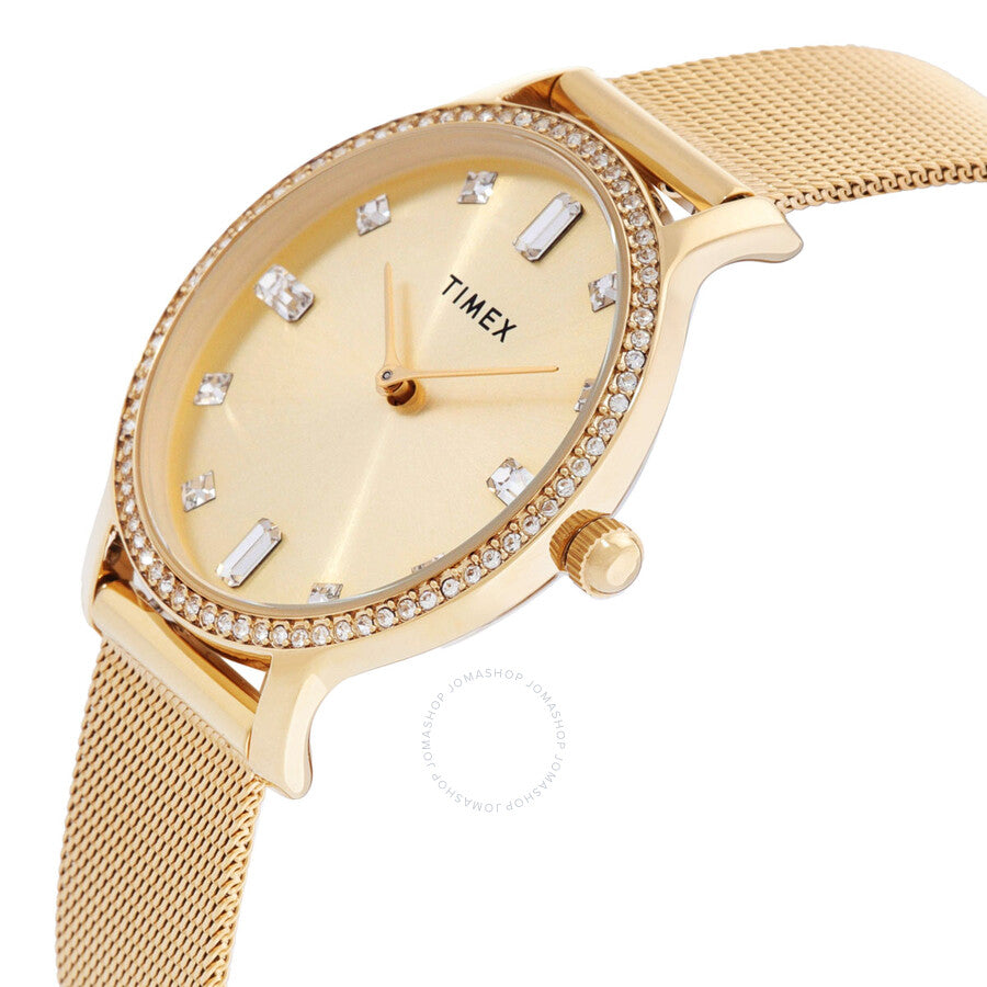 Timex Transcend Quartz Crystal Gold Dial Ladies Watch TW2W19300 - The Watches Men & Co #2
