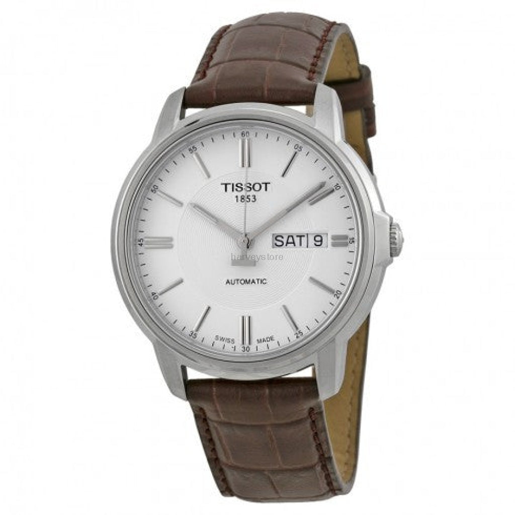 Tissot Automatics III automatic men's watch with steel case and brown crocodile leather strap