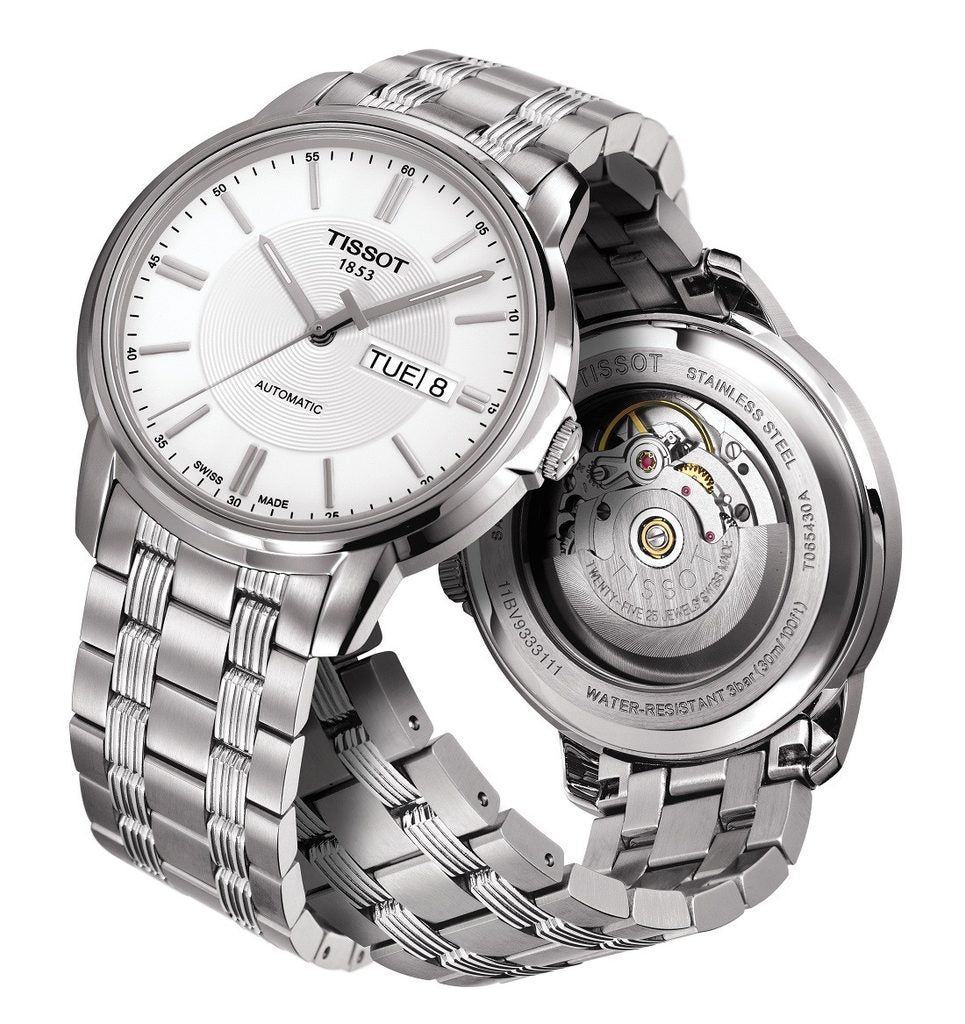 Tissot Automatics III caseback displaying automatic movement and water resistance rating